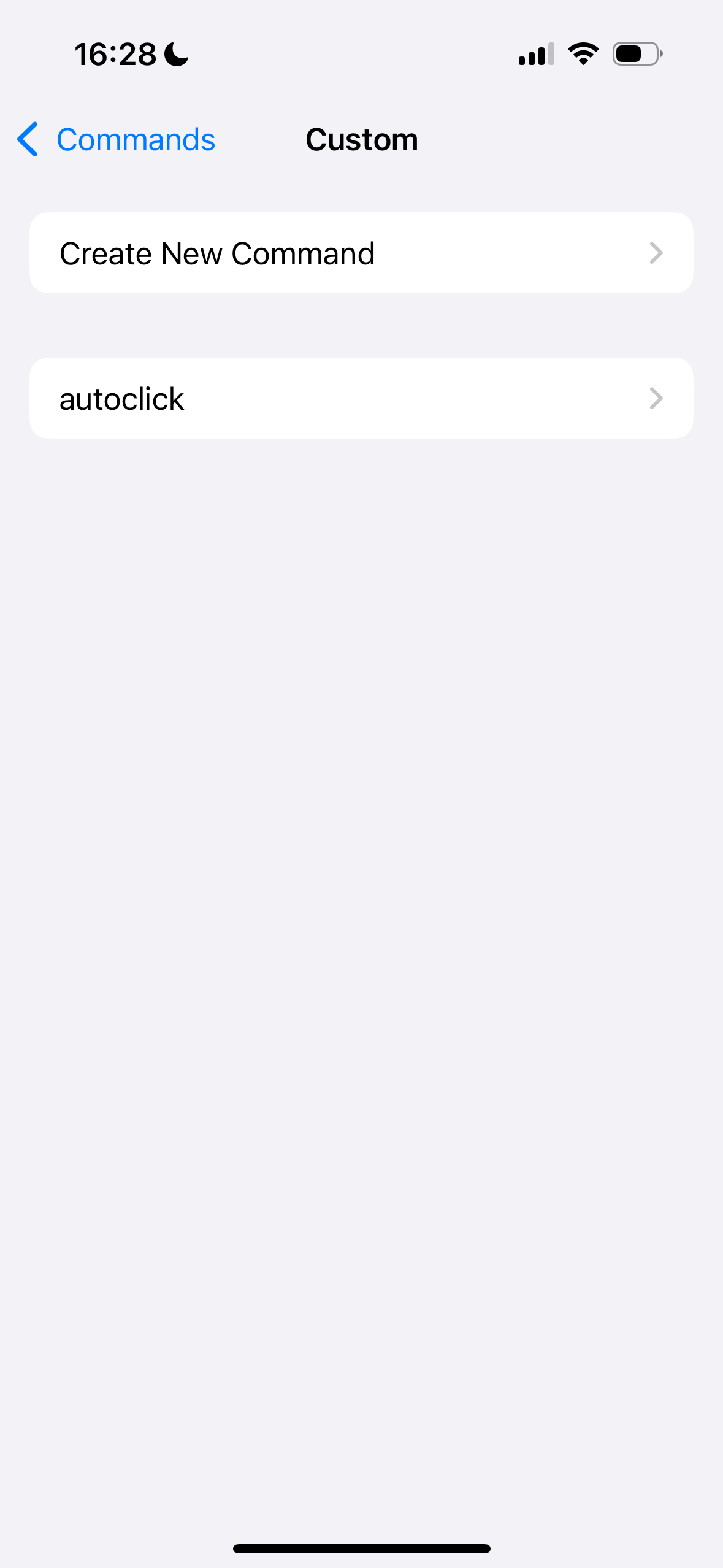 Custom Commands Screen